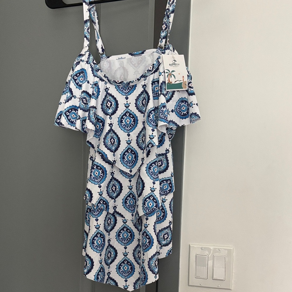 B2PRITY Blue and White Patterned Tankini Bathing Suit
